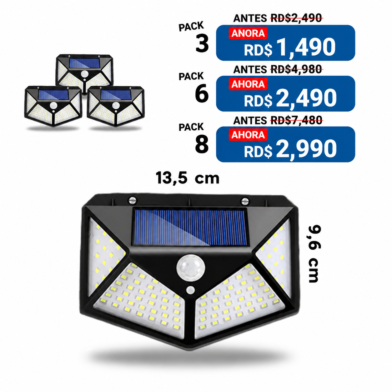Packs de Lamparas LED SOLAR® Premium. Con sensor de movimiento e Impermeable