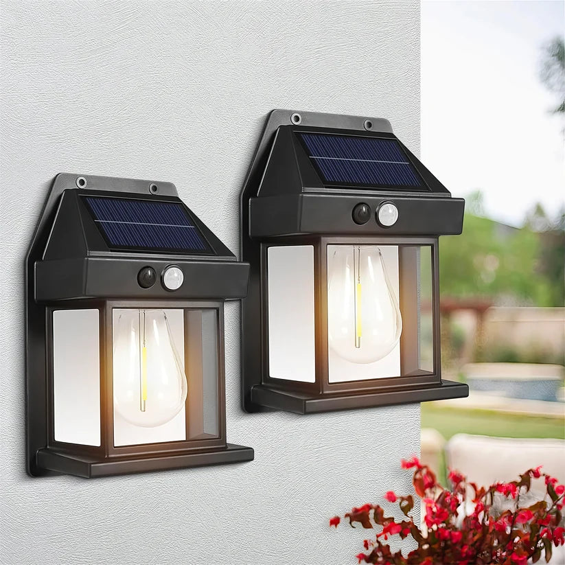Set de 2 Lamparas SOLAR Vintage para exteriores® . Con sensor de movimiento e Impermeable