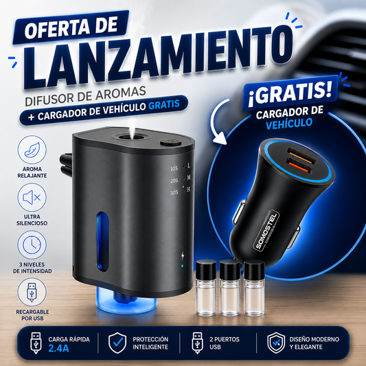 Difusor de aromas inteligente para carro+ Cargador de 2 entrada para carro gratis™