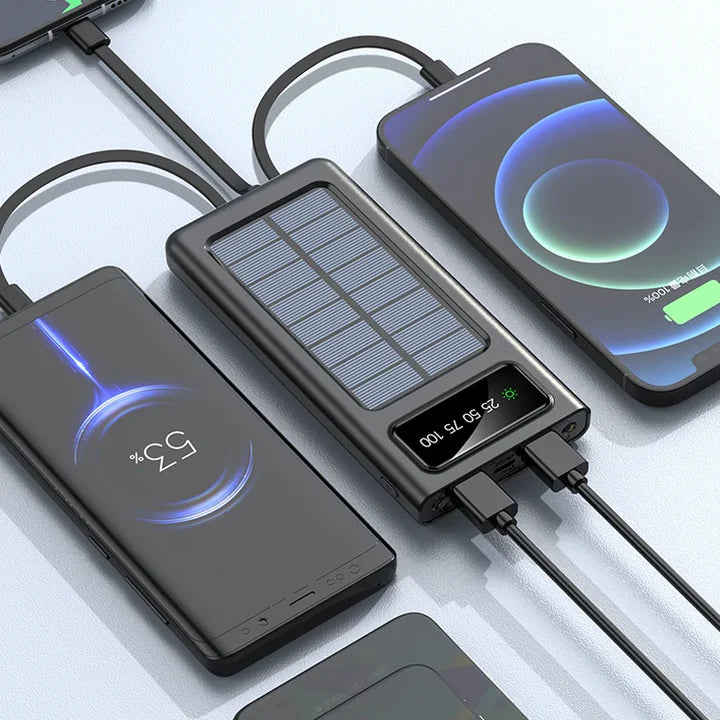 Cargador Solar Portátil 20,000mAh – 5 Puertos y Linterna LED
