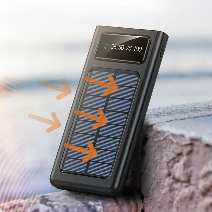 Cargador Solar Portátil 20,000mAh – 5 Puertos y Linterna LED