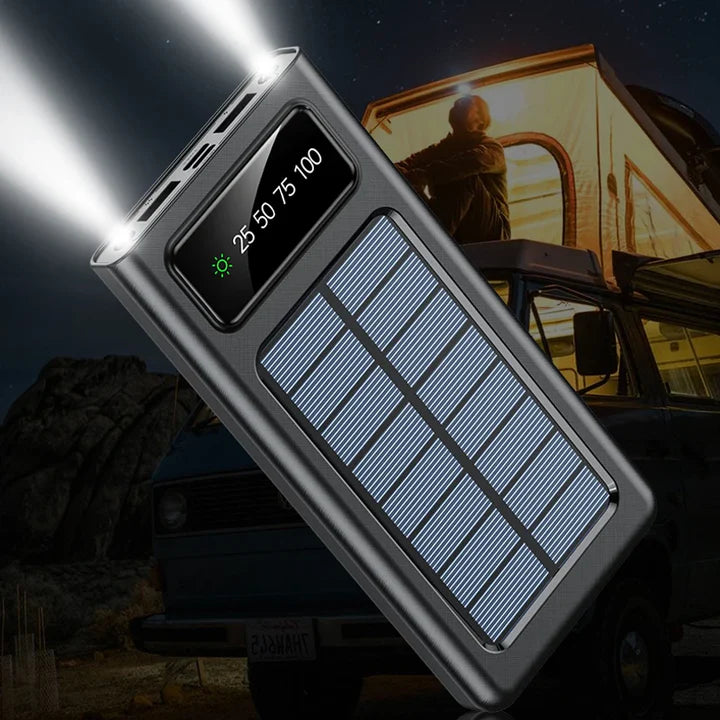 Cargador Solar Portátil 20,000mAh – 5 Puertos y Linterna LED