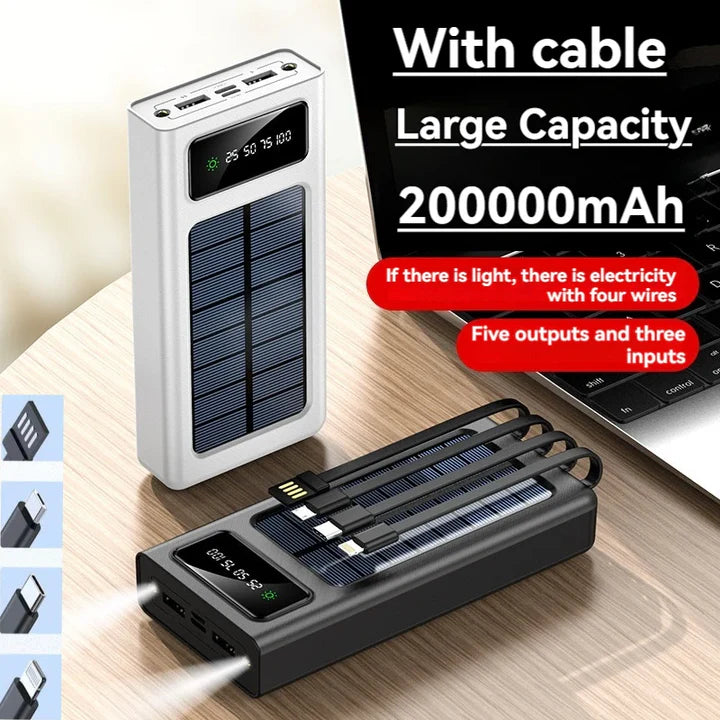 Cargador Solar Portátil 20,000mAh – 5 Puertos y Linterna LED